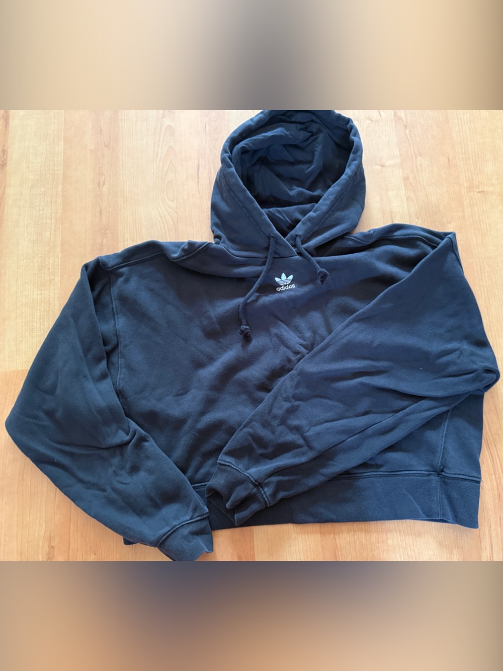 adidas Black slightly cropped Hooded Sweatshirt